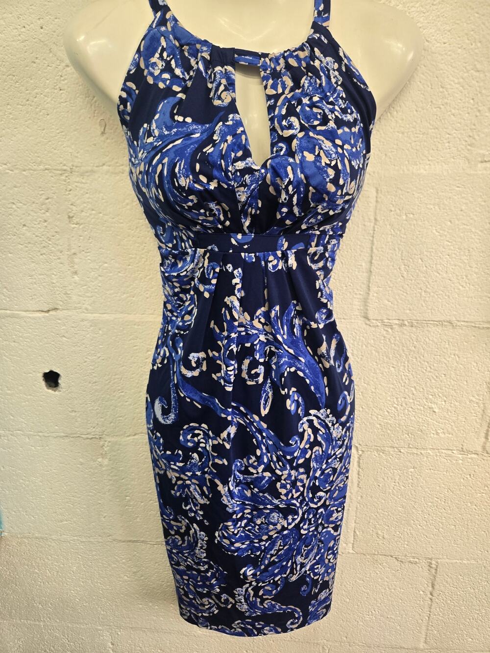 INC International Concepts Womens L Blue White Paisley Halter Sheath Dress